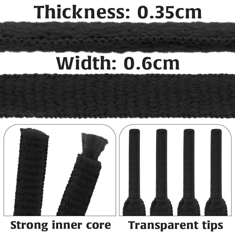 DELELE 2 Pair Oval Shoes laces Half Round 1/4" Athletic Shoelaces Shoe Strings Black 55 inch - Image 3